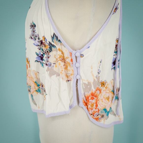 Free People Size Small S Floral Halter Tie Neck Spaghetti Strap Button Tank Top - Picture 2 of 7